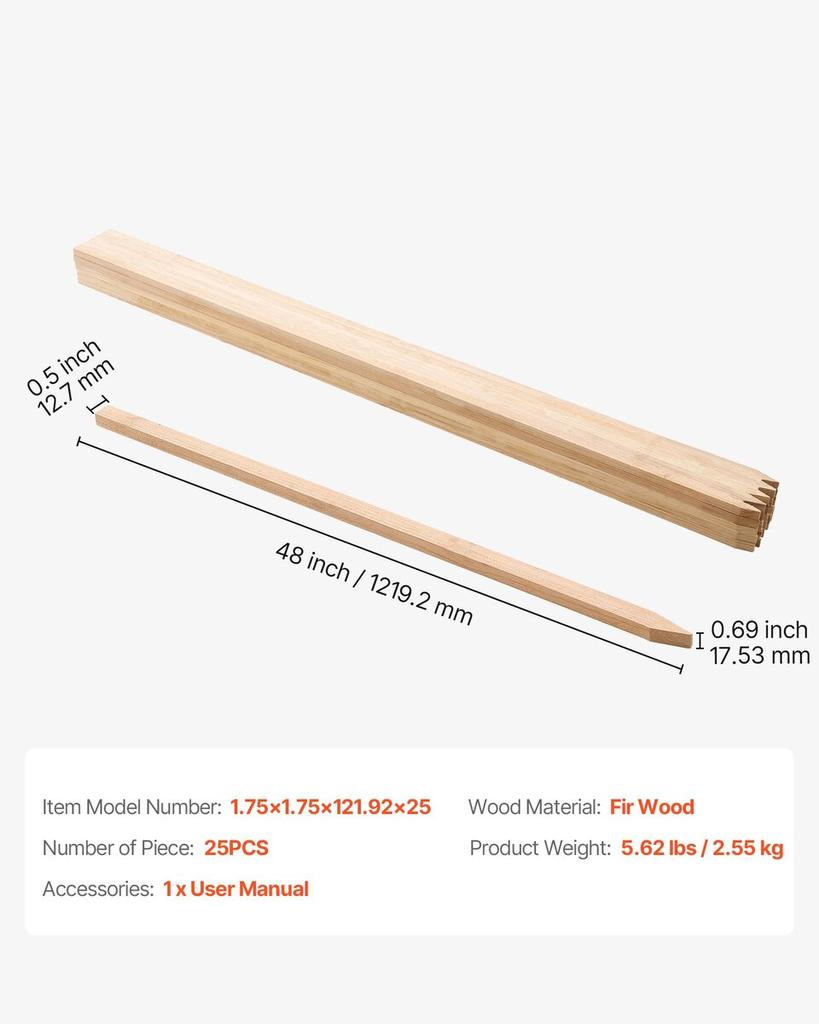 Wooden Garden Stakes, 25 Pcs 17.53×12.7×1219.2 mm Survey Grading Stakes, Garden Ground Stake with Sharp Point, Fir Wood Plant Support Stake, Sign