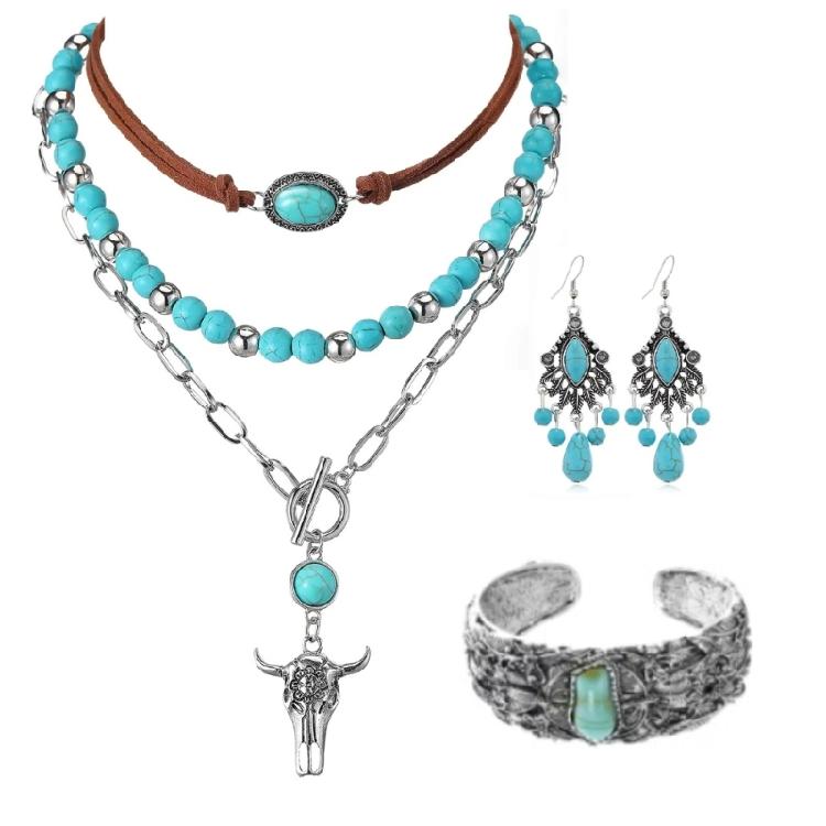 

Sturdy Alloy Turquoise Necklace Earring Set Vintage Inspired Styles for Sensitive Skin Comfortable 1