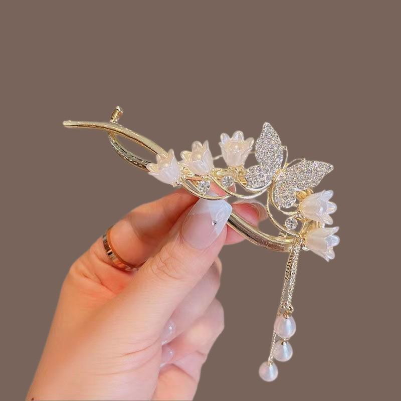 Ancient Style Lily Tulip Tassel Twist Hair Clip for Hanfu Updo