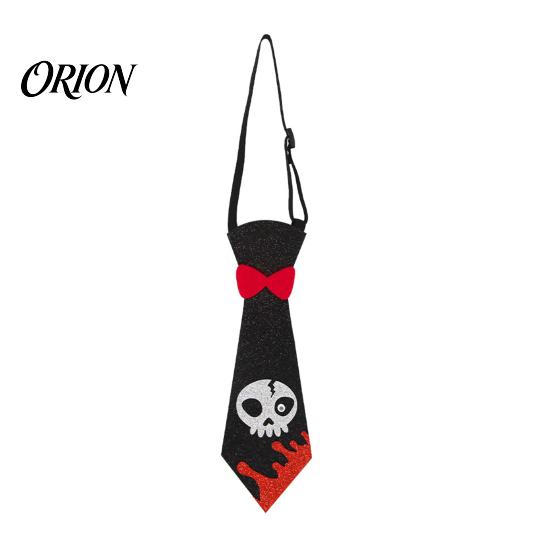 Halloween Cosplay Props Glitter Felt Tie, Skull Pumpkin Ghost Spider Bat Print Necktie Holiday Celebration Tie for Kids Adults, Adjustable Neck