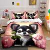 Chihuahua with Rose Design Bedding Duvet Cover Set  (1*Duvet Cover 2*Pillowcases, Without Duvet Insert)
