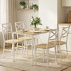 Dining Table Set with 4 Chairs, Natural Wood and White