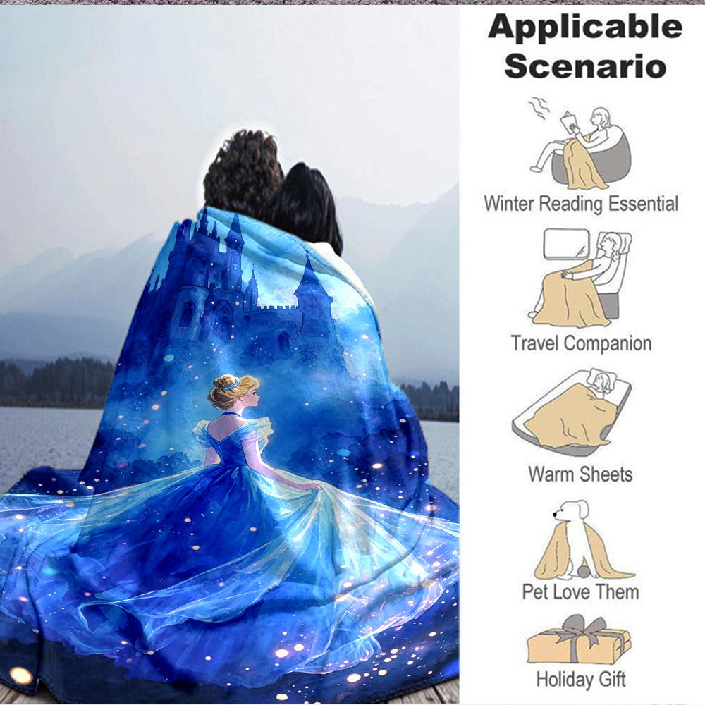 1Pc Blue Dress Fantasy Castle Blanket Soft And Comfortable Casual Warm Camping Travel Christmas Halloween Xmas Gift M924277