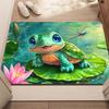 Adorable Turtle On Lotus Leaf with Dragonfly Flannel Rug Non-Slip Absorbent Cute Nature Theme Doormat for Front Door Kitchen