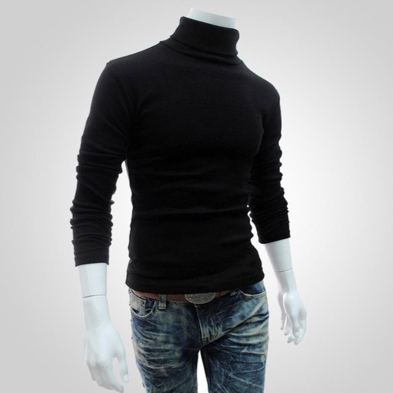 New Men's Solid Color T-shirt High Collar Long Sleeve Spring Autumn Winter Bottoming Shirt Knitted Sweater Korean Version Pullover