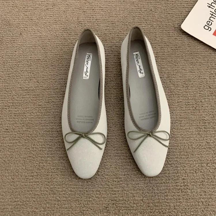 Elegantbow Französischer Stil Damen Ballerinas 2025 Neu Abendliche Feen Tweed Schuhe Gummisohle Winterschuhe für Damen