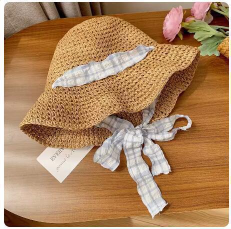 Pearl straw hat summer travel sunscreen sunshade bucket hat new straw seaside vacation net red hat