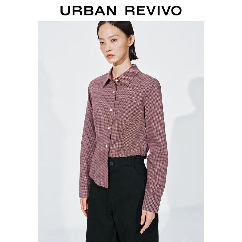 UR 2026 Spring Women s Contrast Plaid Cotton Short Shirt XS