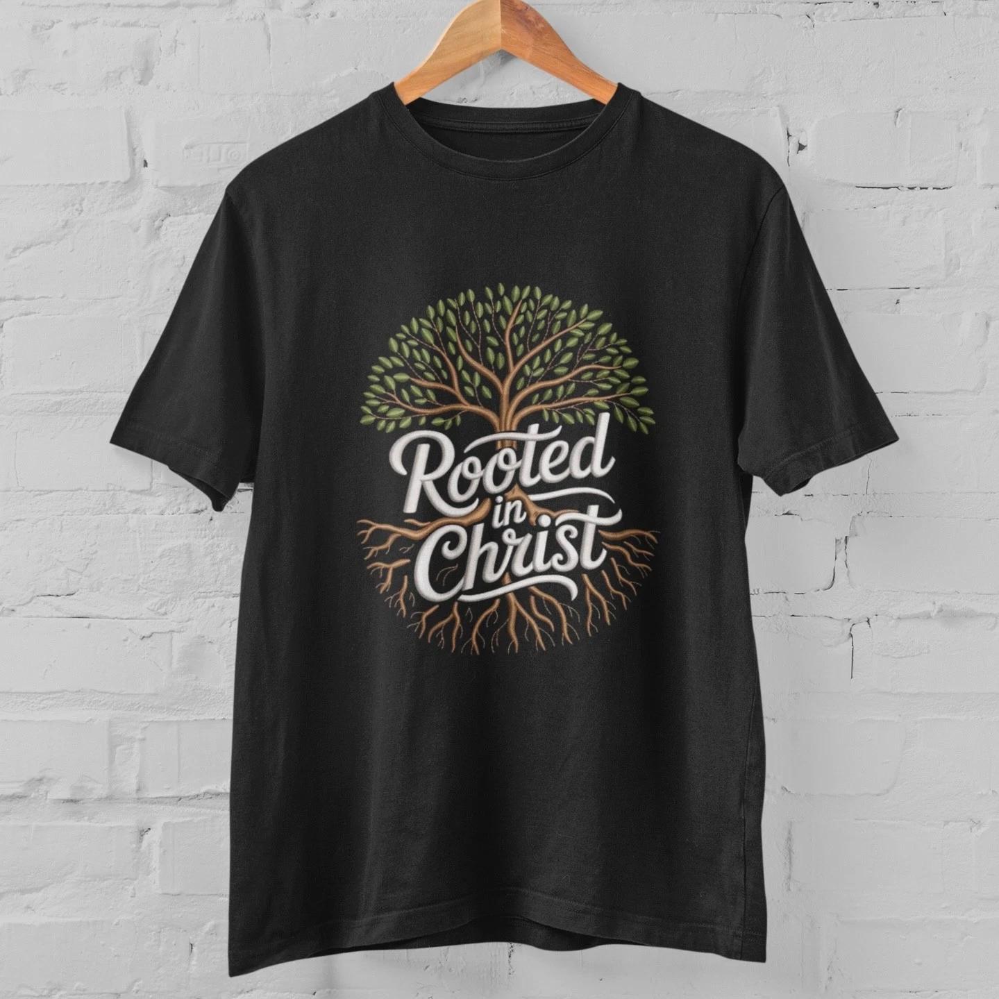 Rooted in Christ Shirt Christian Tree Roots Faith T Shirt Religious Gift Unisex XL