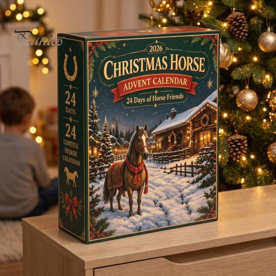 Family Festive Activity Toys Christmas Pony Advent Calendar, 24-Day Acrylic Ornament Set with Mini Cute Collection Horse Figures, Tree Hanging