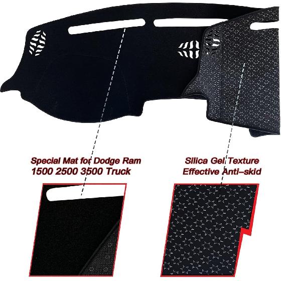 Dash Mat Cover  Interior Center Console Compatible with Dodge Ram 1500 2500 3500 Truck      Dashboard mat Covers Accessories (Black Trim)