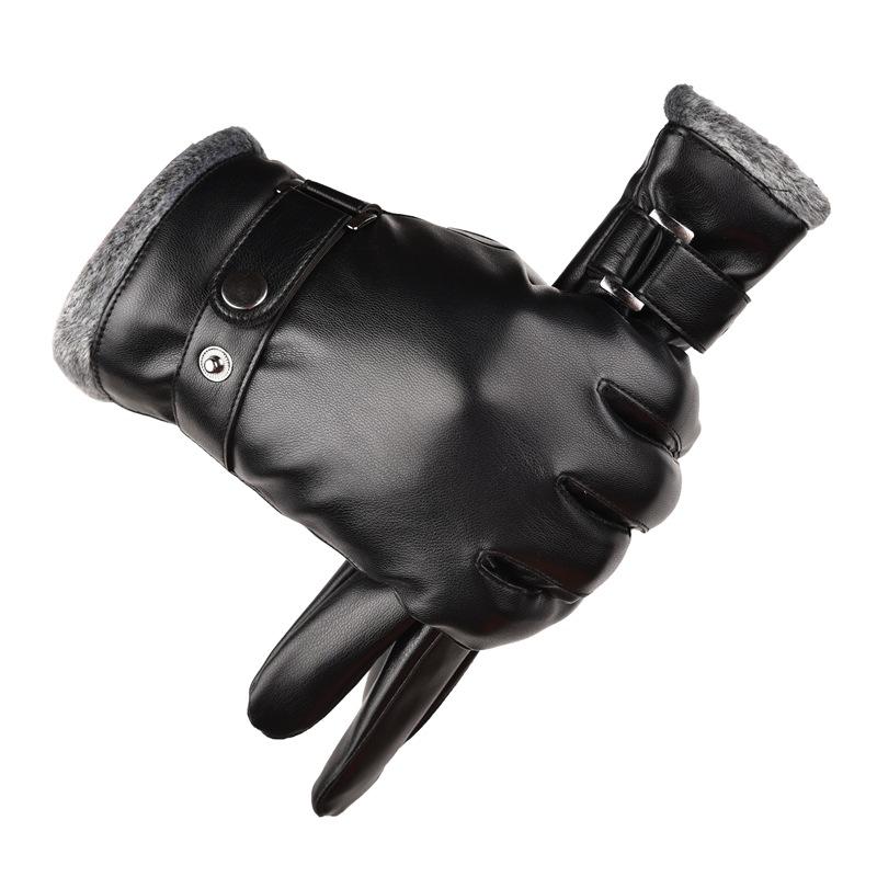 Men's Winter PU Gloves Touch Screen Driving Riding Thickened Cotton Gloves