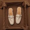 Fashion French Style Slimming Soft Leather Mule Sandals Women Mid Heel Chunky Heel Summer Slip On Shoes