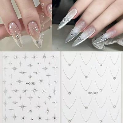 French Nail Art Sticker Embossed Three-dimensional New Star-shaped Diamond Gold and Silver Nail Sticker
