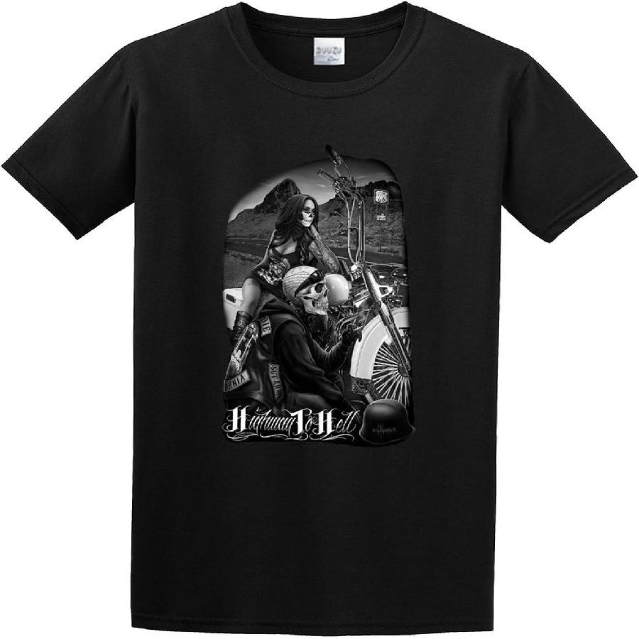 David Gonzales Art DGA Highway to Hell Ride Or Diearge T-Shirt Graphic Printed Tee Shirt Mens T-Shirt Black S