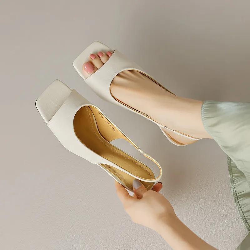 Elegante Mote Konsise Damesandaler Sommerfest Kontordamer Bryllupspumps Ekte Lær Høye Hæler Sko Kvinne