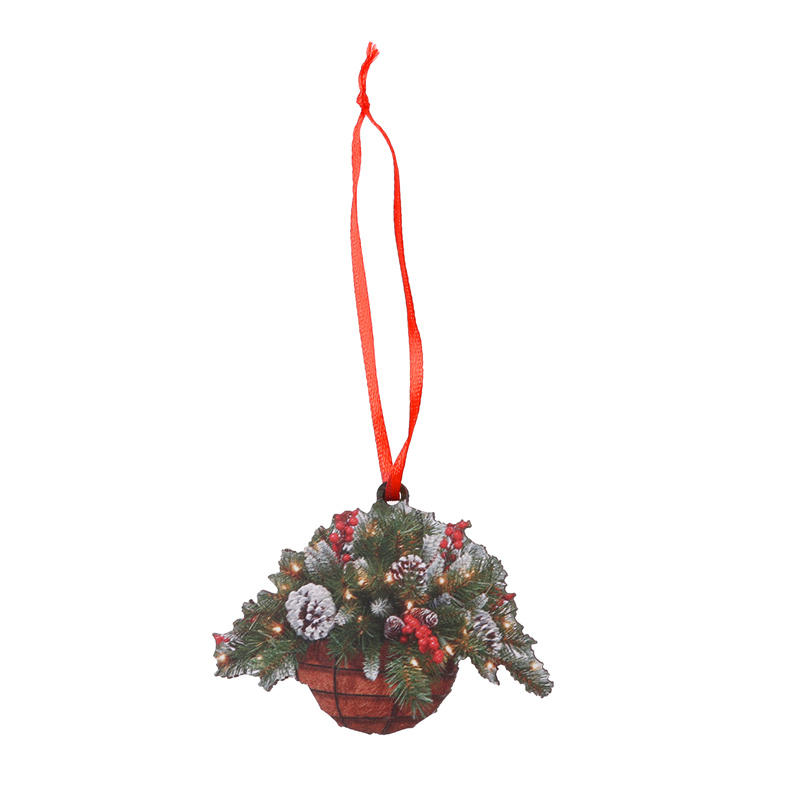 Creative Home Christmas Tree Hanging Basket Ornament Decorations Cute Flower Hanging Basket Wooden Pendant