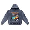 DTG print Knitted Denim Zip-Up Hoodie Racing Rats Funny Racing Car Streetwear Graphic Brother Print Zipper Hoodies  