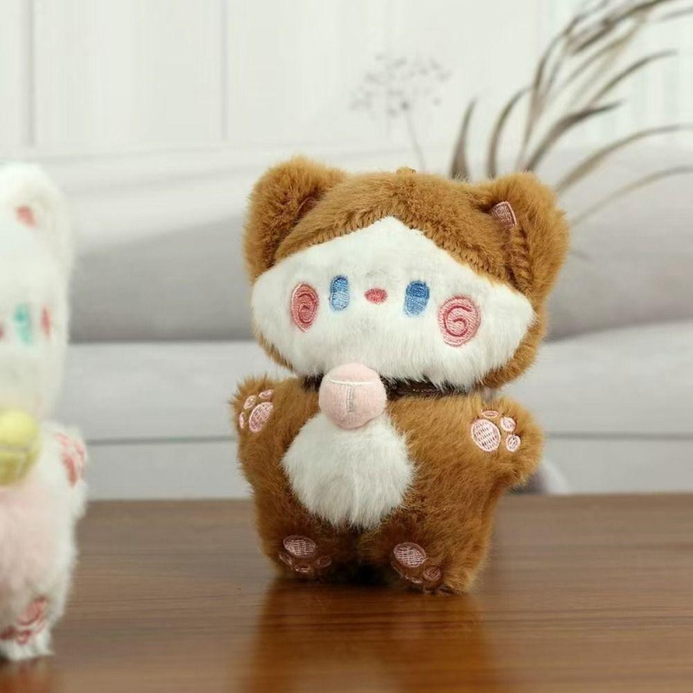 Hugging Cute Cat Plush Doll Stuffed Animal Plush Key Chain Coffee Cat Plush Keychain  Kid Girls