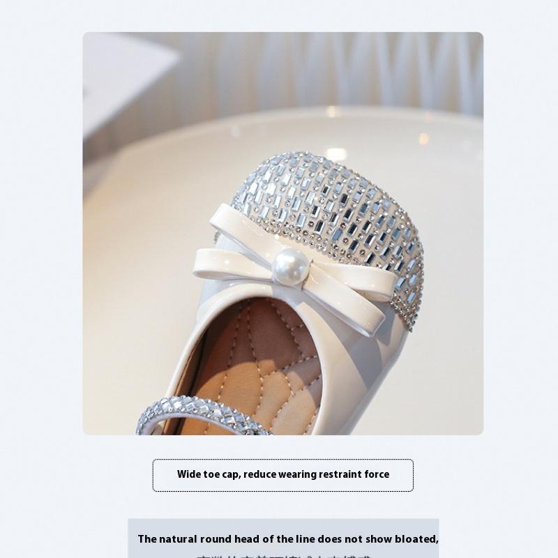 Spring and Autumn New Korean Style Girls Crystal Shoes Sequined Soft Bottom Leather Shoes