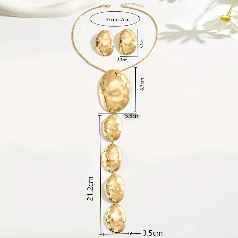 Fashion  Jewelry Set Necklace  Earrings  for Women Ladies Geometric Large Pendant Earrings Necklace Decoration