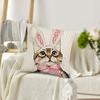 Cute Easter Bunny Cat Pillow Cover Soft Modern Striped Polka Dot Design, Zipper Closure for Bedroom Decoration 18x18 Inches