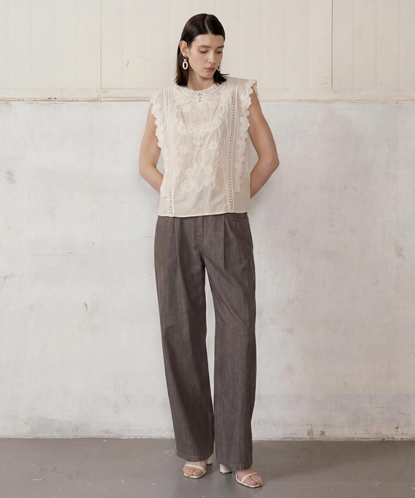 Baniseunyuyog 26Ss Linen Blended Pigment Barrel Denim Khaki Brown