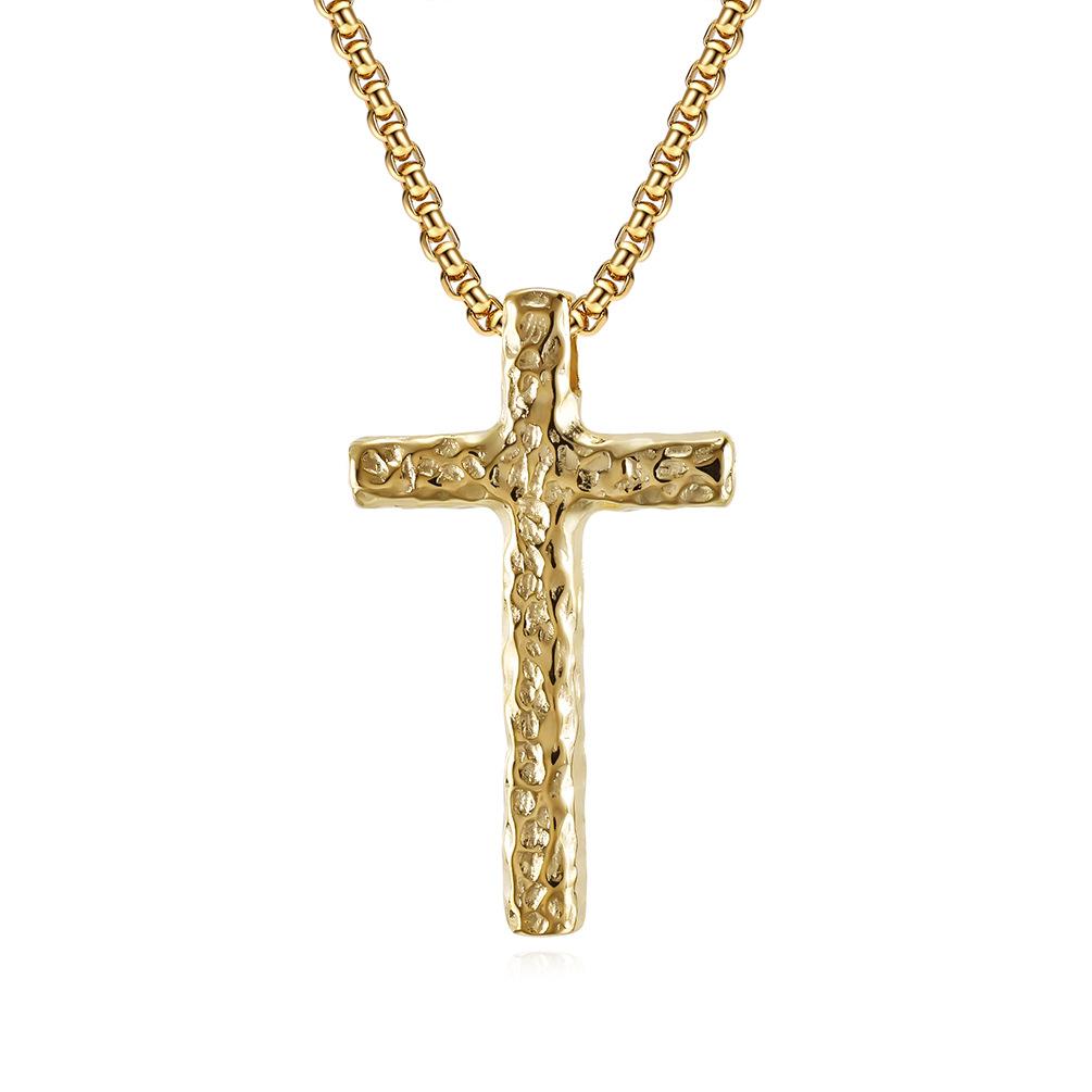 Vintage Distressed Titanium Steel Cross Necklace with Hammered Pattern