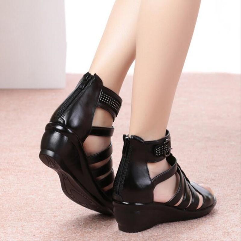 Fashion AIYUQI women sandals 2025 summer new women genuine leather sandals large size 41 42 43 rhinestones Roman sandals ladies mother