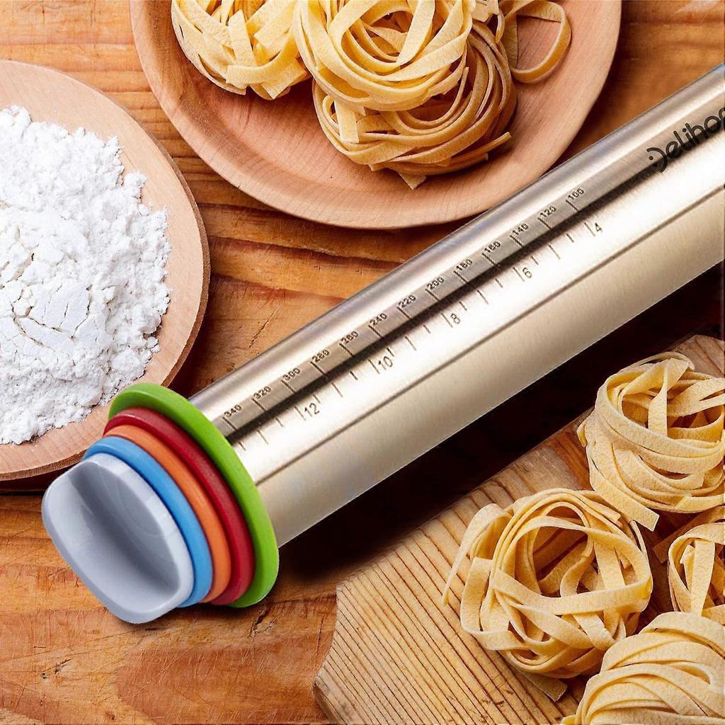 Rolling Pin, Stainless Steel Rolling Pin with 4 Adjustable Discs, Non-Stick Rolling Pin for Pie Dough Pizza Pie Cookies and Pastries