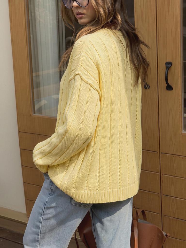 2026 Winter New Pure Color Round Neck Knit Cardigan - Women's Trendy Button-up Sweater