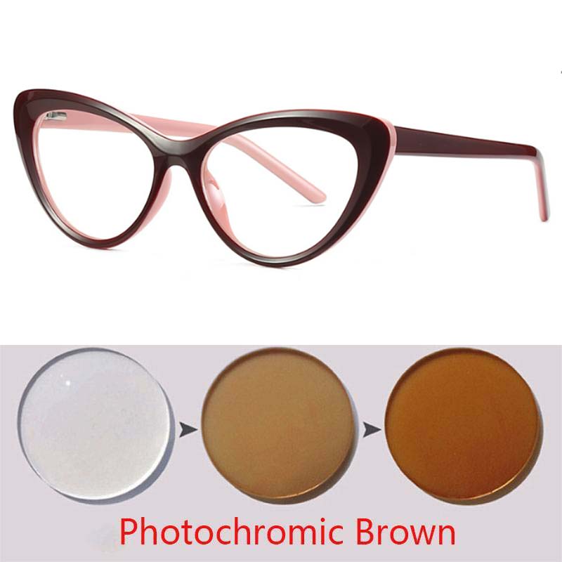 

Cat Eyes Photochromic Glasses for Men Women Myopia Eyewear Students Short Sight 0 to -6 Diopters UV Protection Myopia -6