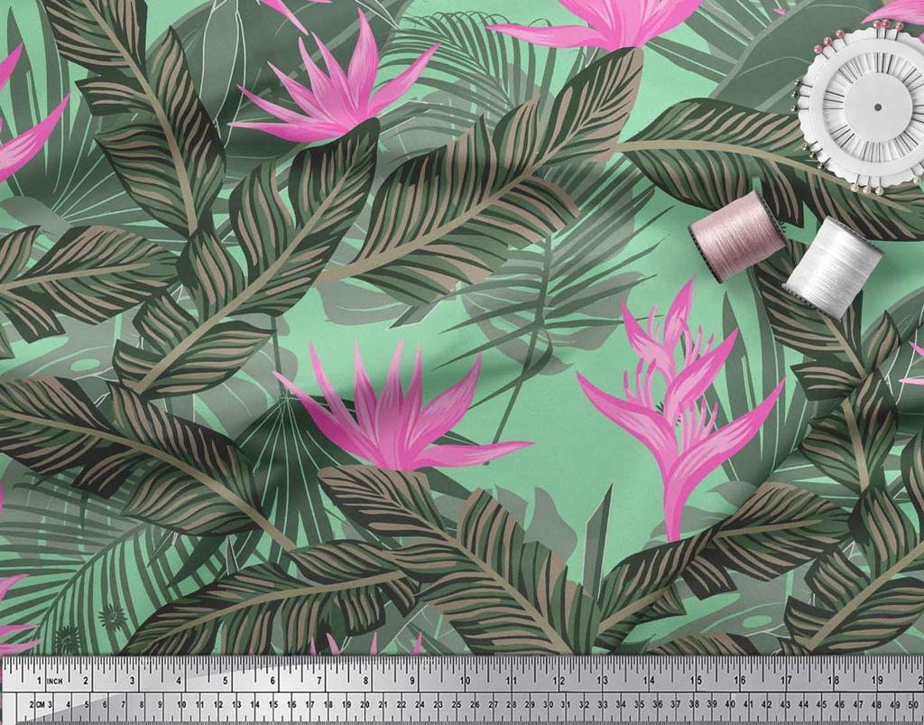 Soimoi Japan Crepe Satin Stoff Blomster & Blader Tropisk Stoff Prints etter meter 42 tommer