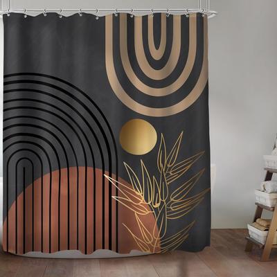 Bohemian Shower Curtain Bathroom Decor Modern Brown Grey Neutral Mens Shower Curtain Chic Foliage Mid Century Simple