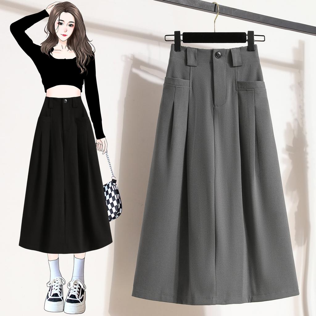DIMANAF 2025 Women Summer Plus Size High Waist Skirts Vintage Elastic Elegant Long Pleated Skirts 5XL