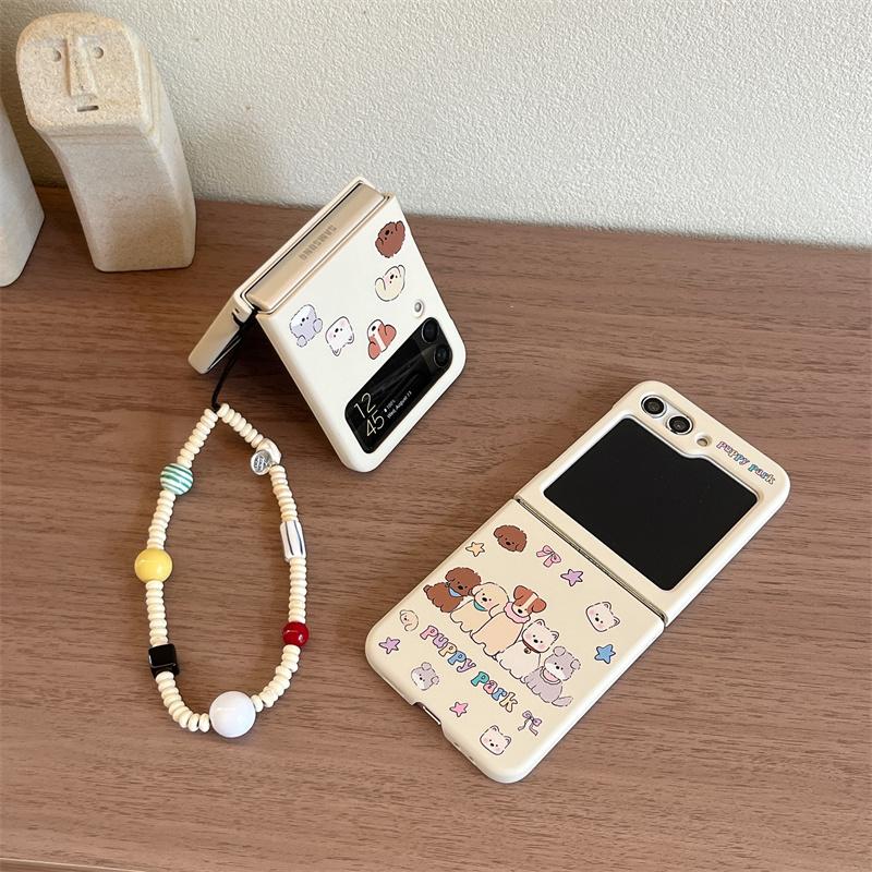 Husă de Telefon Cățeluș Drăguț Desen Animat Coreeană Pentru Samsung Galaxy Z Flip 7 6 5 4 3 Husă cu Lanț Kawaii Huse Dure pentru Flip6 Flip7 Capa