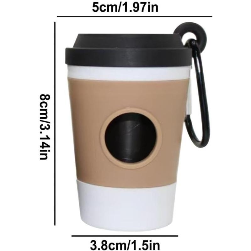 Dog Poop Bag Holder, Coffee Cup Design Dispenser with Carabiner Clip, Portable Waste Bag Carrier for Dogs & Cats, Hands-Free Leash Attachment