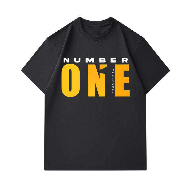 Men's 100% Cotton Crew Neck Short Sleeve T-Shirt, Casual NUMBER ONE Letter Printed Soft Breathable Summer Tee Top for Daily Wear Street Activity