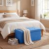 Storage Ottoman Foldable Storage Bench 84 L 76x38x38 Cm Upholstered In Synthetic Linen Light Blue