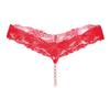 Women G String Faux Pearls Lace See Through Transparent