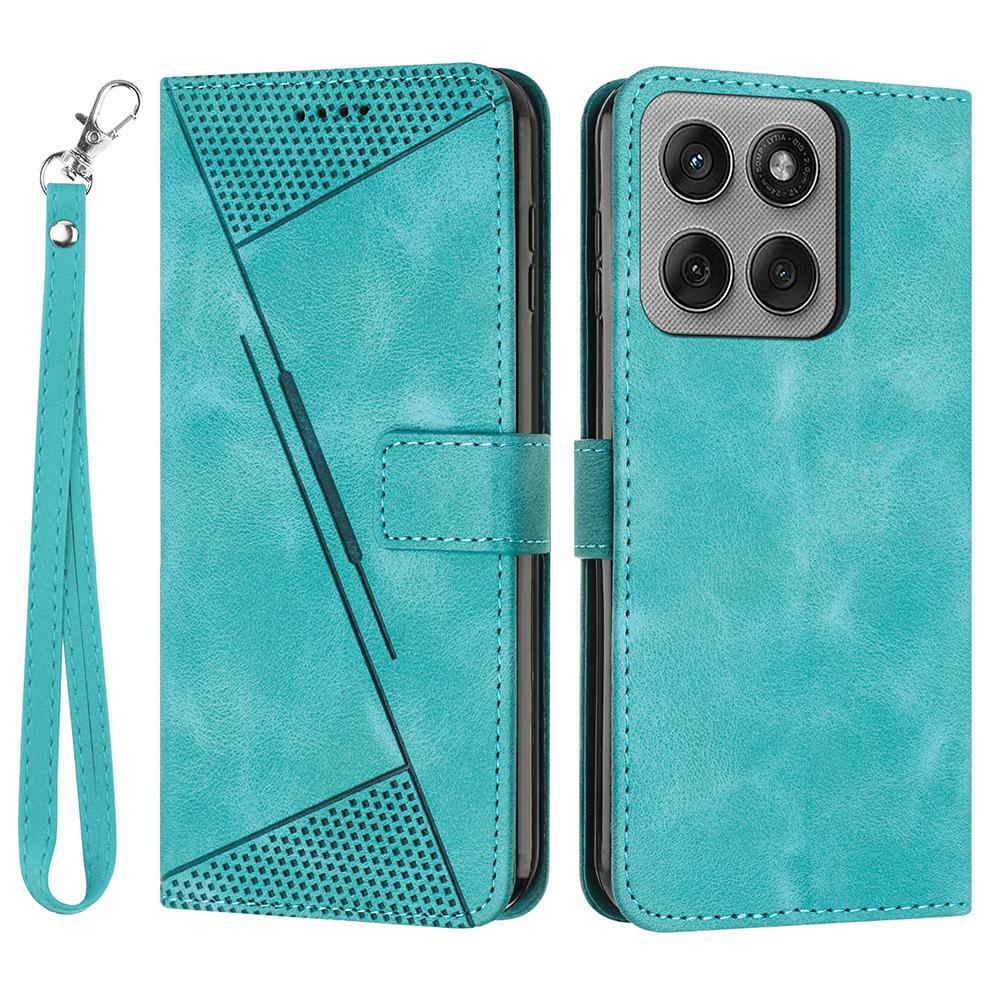 For Motorola Edge 60 Pro 5G Leather Case Imprinted Triangle Phone Cover with Hand Strap