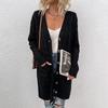2025 European Long Cable Knit Button-Up Cardigan Sweater for Autumn/Winter