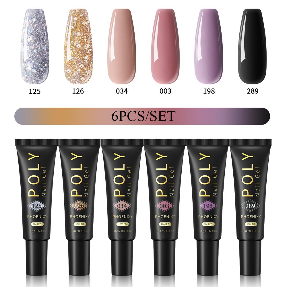 

PHOENIXY 15 мл поли гель для ногтей маникюрный набор для наращивания пальцев акриловый гель нужна УФ светодиодная лампа для ногтей DIY салон нейл-арта для дома 6pcs set 05