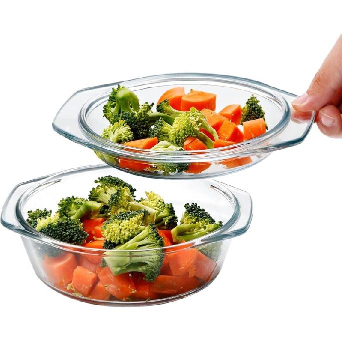 NUTRIUPS Маленькая круглая стеклянная кастрюля с крышкой, 0,65 л Мини-стеклянная миска со стеклянной крышкой, Подходит для микроволновой печи и духовки 0.65 L