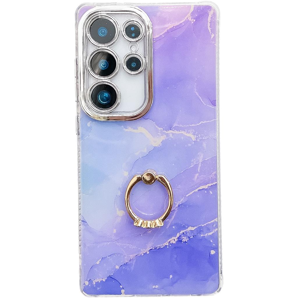 Suitable for Samsung S25ultra Phone Case IMD Electroplated Marble Patterned S24plus Ring Stand A56