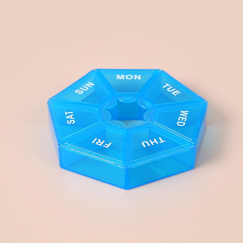 Compact Octagonal 7-Grid Transparent Pill Organizer - Dustproof, Portable, and Colorful