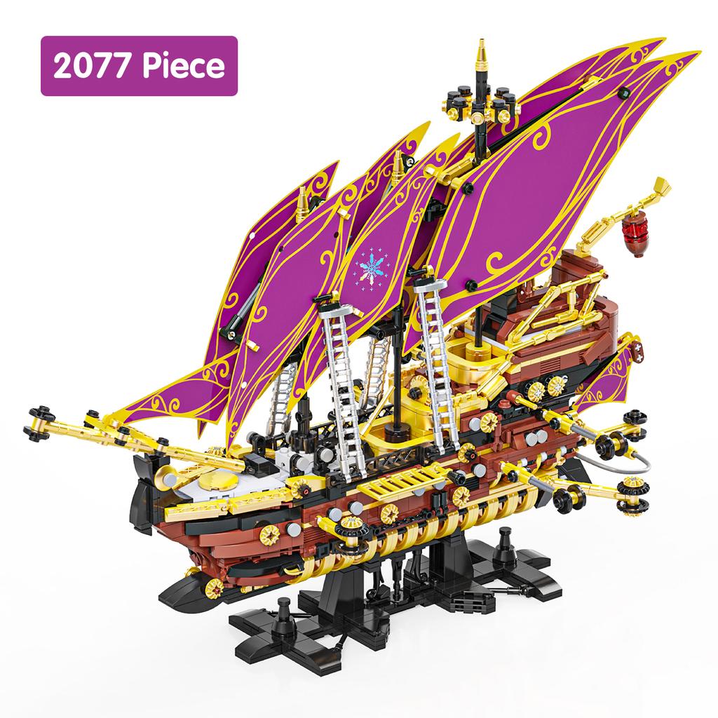2077PCS Pirate Ship Building Blocks Future Number Boat Model Assembly Bricks Toys Desktop Decoration Kid Adult Holiday Gifts