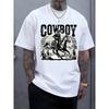 Black and White Galloping Cowboy Print Men's Top, Casual Short Sleeve Crew Neck T-Shirt, Suitable for Summer and Spring, Men's Summer Outdoor Apparel