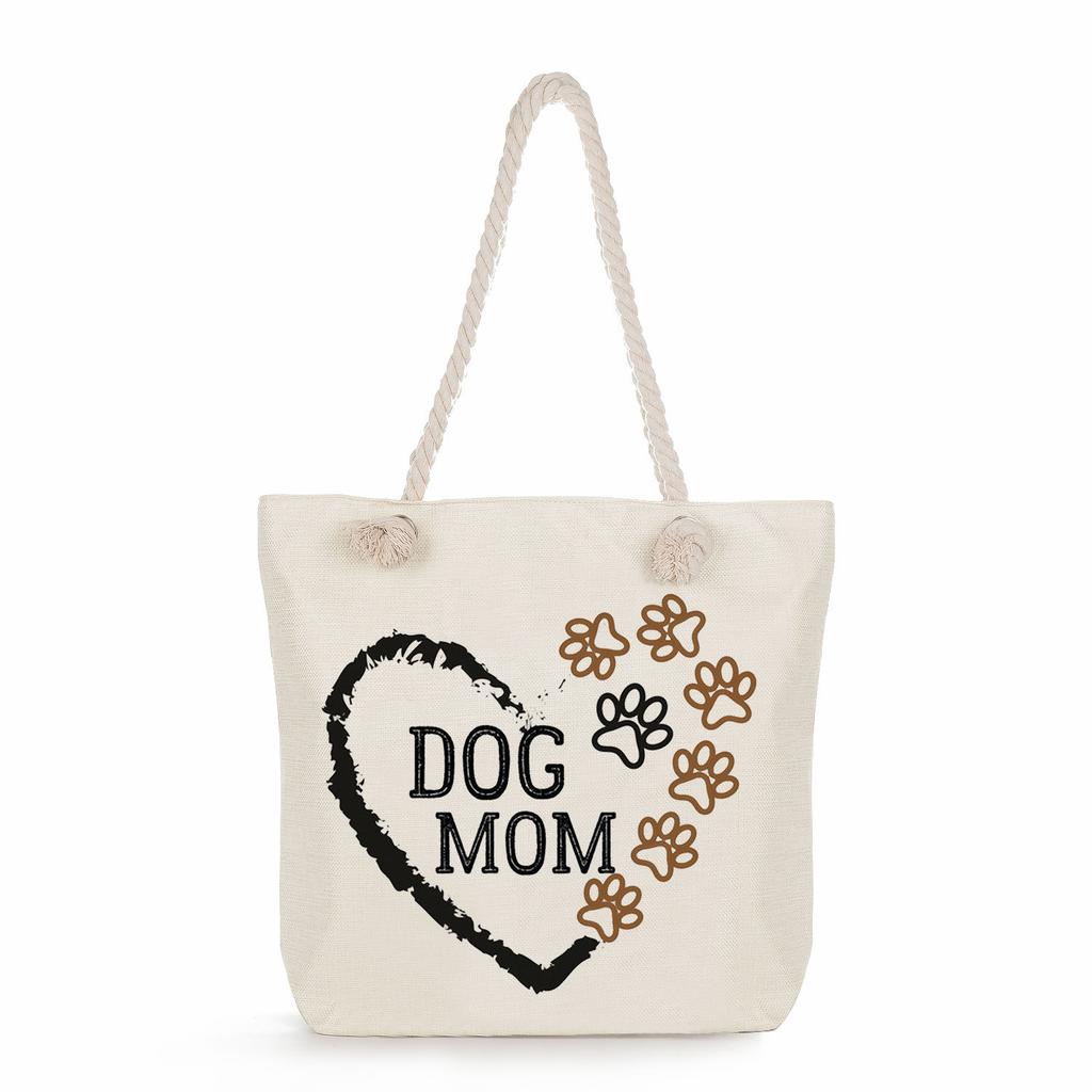 Dog paw print thick rope single-shoulder beach bag 7234 CLE