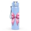 1PC Elegant Pink Fabric Bow Decoration Print 750ml Color Plastic Sports Water Bottle Leakproof Flip Straw Lid Suitable for Sports Office Home Use